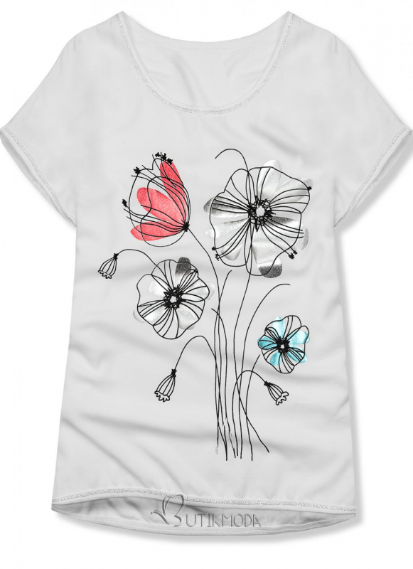 T-Shirt mit Druck - weiß/Blumen