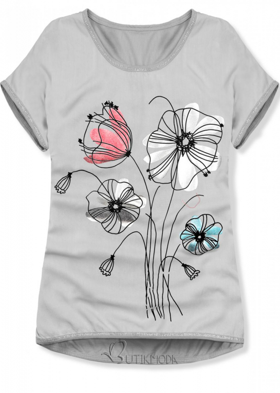 T-Shirt mit Druck - grau/Blumen