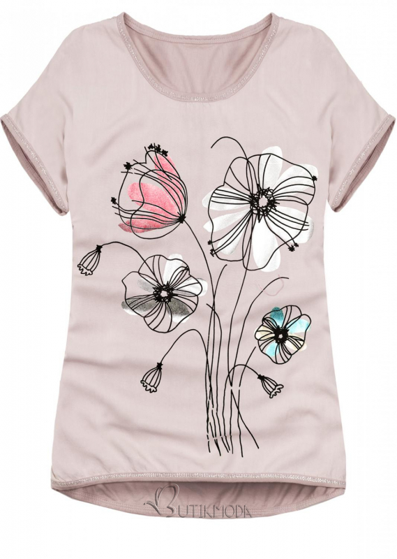 T-Shirt mit Druck - rosa/Blumen