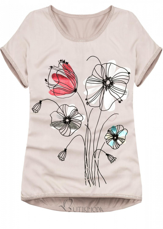 T-Shirt mit Druck - beige/Blumen