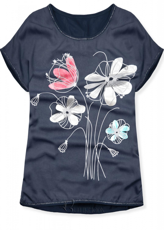 T-Shirt mit Druck - dunkelblau/Blumen