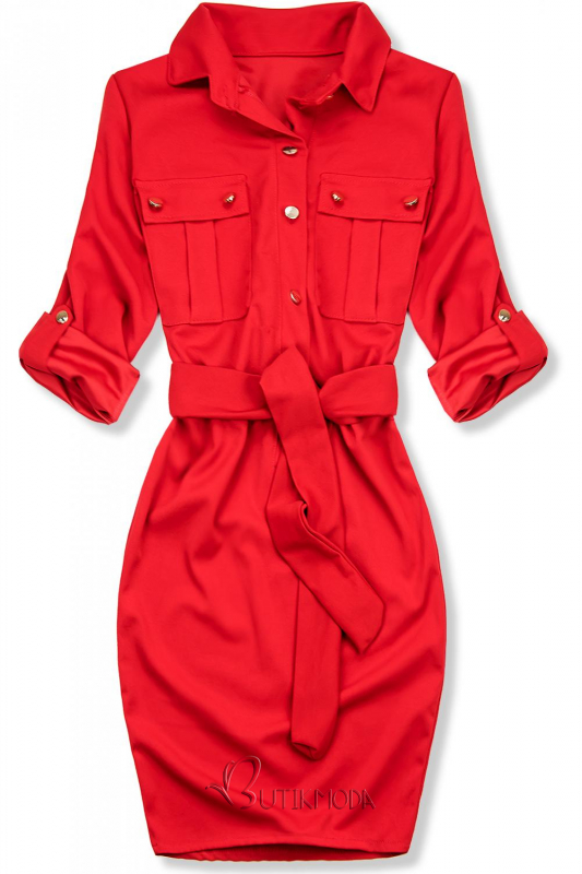 Basic Kleid mit Gürtel rot