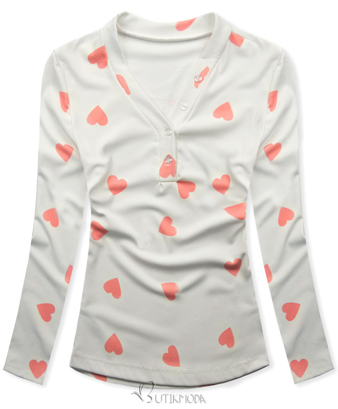 T-Shirt mit Herzdruck Weiß/Apricot HEART4