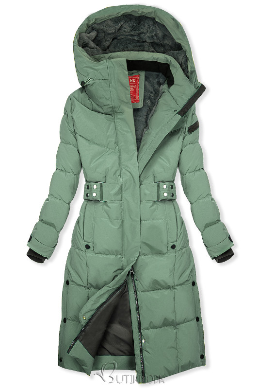 Salbeigrüne Winterjacke mit Gürtel