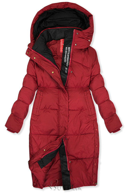 Steppjacke mit Kapuze für den Winter Rot/Schwarz