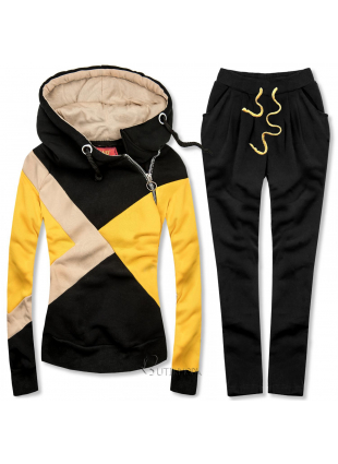 Dreifarbiger Trainingsanzug schwarz / gelb / beige