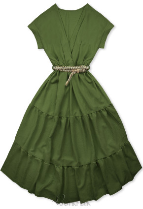 Midi-Sommerkleid mit Gürtel Olivgrün