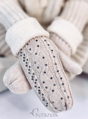 Damenhandschuhe mit Zirkonen Hellbeige