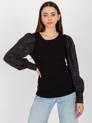 Schwarze elegante Bluse mit Spitzenärmeln OCH BELLA