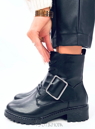 Schwarze Schnürstiefel mit Schnalle