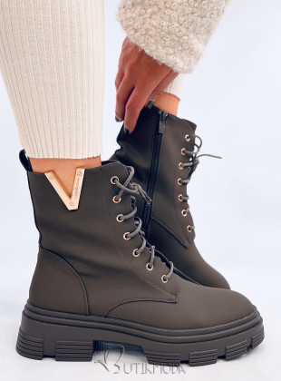 Military-Stiefel mit goldenen Details Khaki