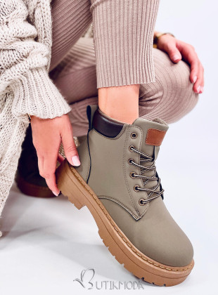 Schnürstiefelette für den Winter Khaki