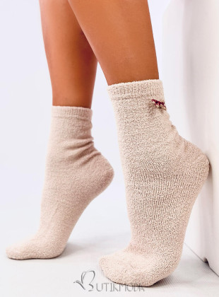 Warme Socken mit Schleife Beige