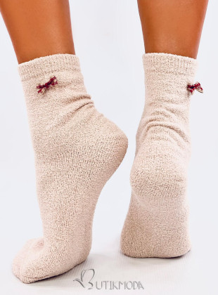 Warme Socken mit Schleife Beige