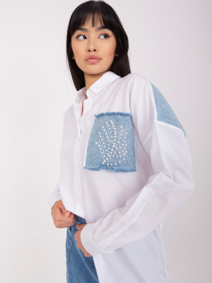 Weiße Damen Oversize-Bluse mit Applikationen