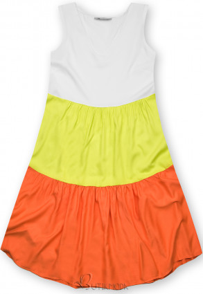 Kleid mit Color-Blocking-Optik gelbgrün/orange