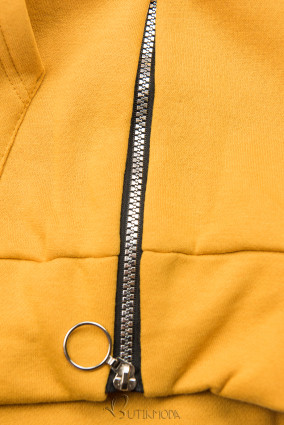 Sweatshirt mit Kapuze in Velour-Optik gelb