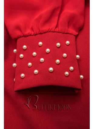 Kleid mit Perlen-Verzierung am Ärmel rot