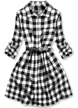 Kleid Karo mit Gürtel weiß/schwarz