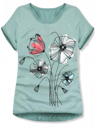 T-Shirt mit Druck - mint/Blumen