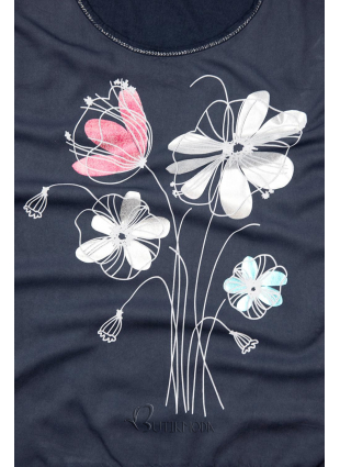 T-Shirt mit Druck - dunkelblau/Blumen