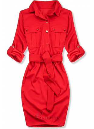 Basic Kleid mit Gürtel rot