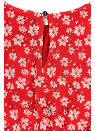 Langes Kleid mit Blumenprint rot