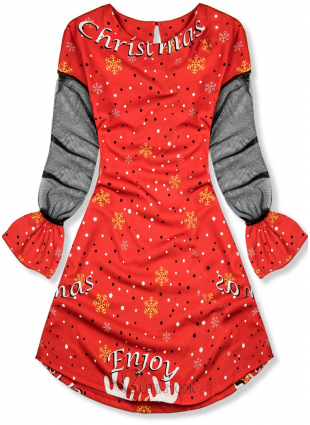 Kleid mit Weihnachts-Print rot