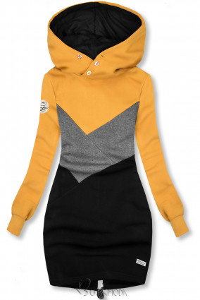 Verlängerte Sweatshirt mit Kapuze gelb/grau/schwarz