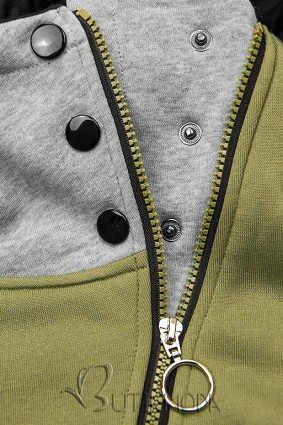Kapuzensweatjacke in langer Form mit Zipper khaki