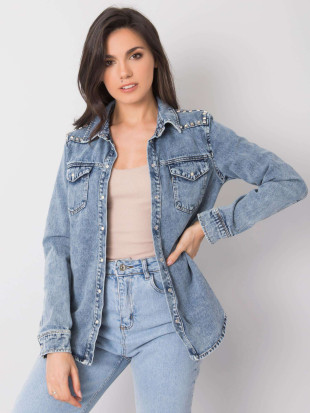 Blaue Jeansbluse mit Nieten