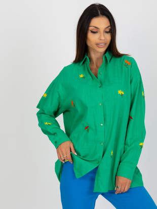 Grüne Oversize-Bluse mit Stickerei