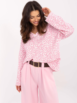 Stilvolle weiße Bluse mit rosa Muster