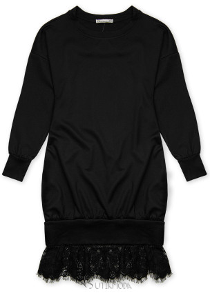 Sweatshirtkleid mit Spitze Schwarz