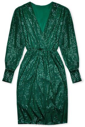 Pailletten Kleid mit V-Ausschnitt Smaragdgrün