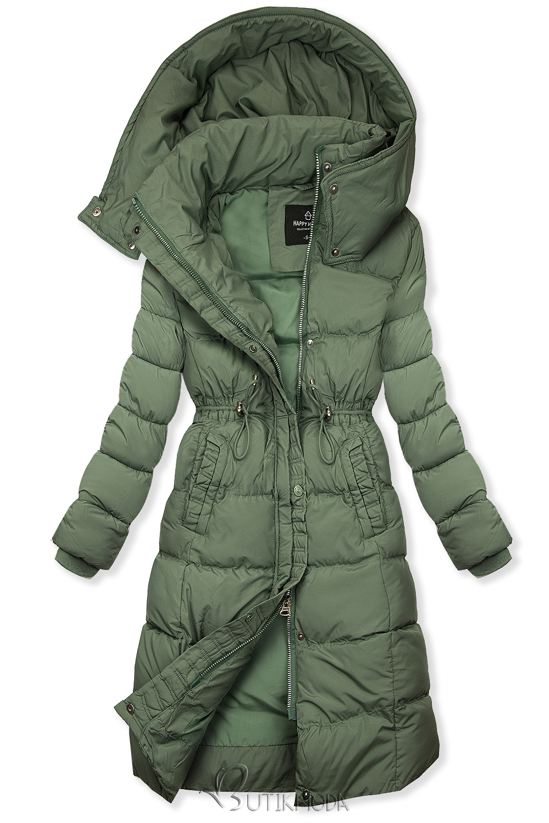 Winterjacke mit Kordelzug in der Taille Grün