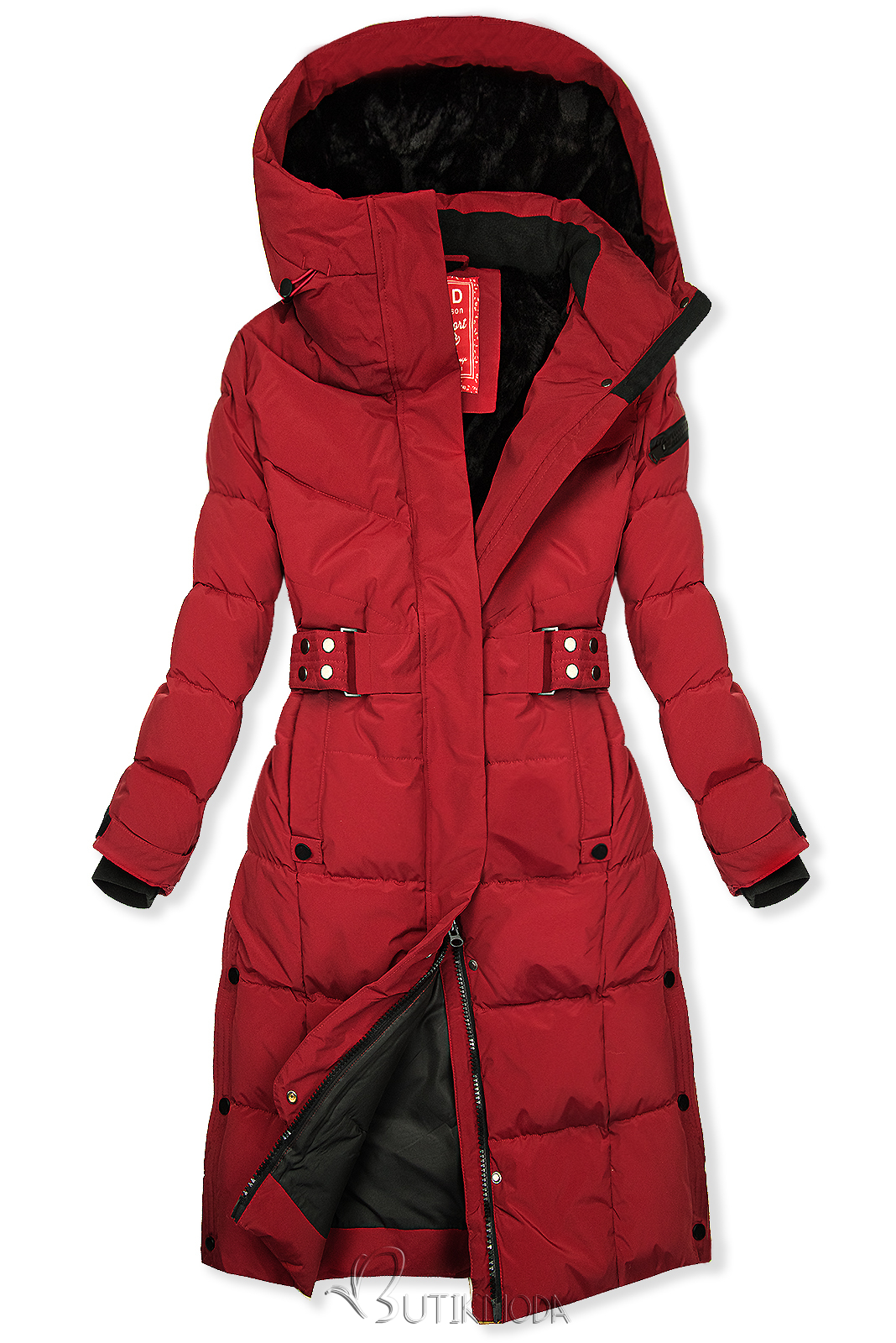 Rote Winterjacke mit Gürtel