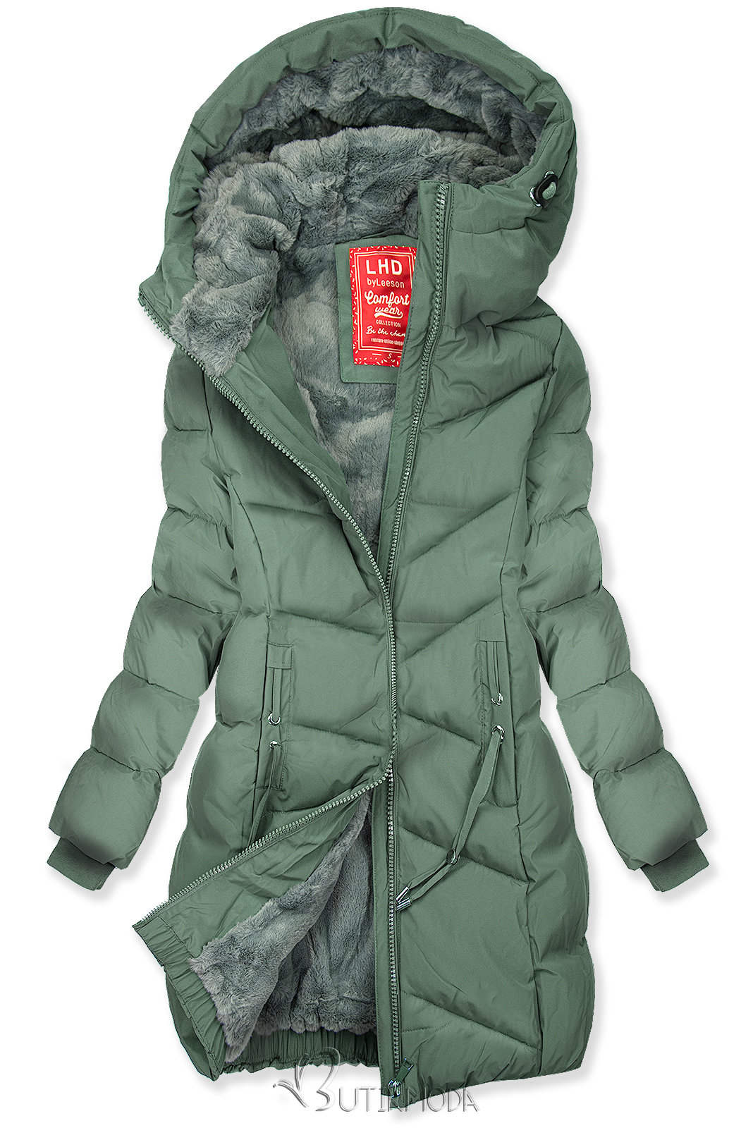 Warme Winterjacke in verlängertem Schnitt Mintgrün