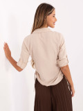 Beige Bluse RUE PARIS mit Rippbündchen