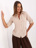 Beige Bluse RUE PARIS mit Rippbündchen