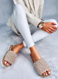 Plüschhausschuhe Beige