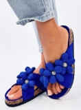 Damen Pantoletten mit Blumen Royal Blau