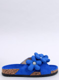 Damen Pantoletten mit Blumen Royal Blau