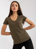 Khaki glattes T-Shirt in aus Baumwolle