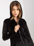 Schwarzes Damen Velours-Set mit Hose und Hoodie