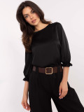 Elegante schwarze Bluse mit 3/4-Ärmeln
