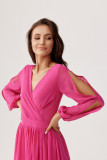 Ausgestelltes Kleid mit Wickelausschnitt und langen Ärmeln in Amaranth