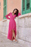 Asymmetrisches Maxi-Kleid mit langen Ärmeln in Amaranth