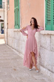 Asymmetrisches Maxi-Kleid mit langen Ärmeln in Dunkelrosa
