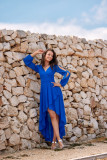 Asymmetrisches Maxi-Kleid mit langen Ärmeln in intensivem Blau